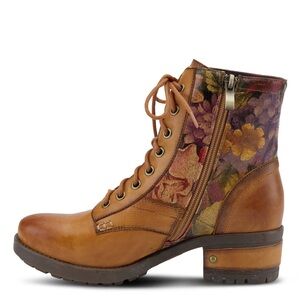 Spring Step L'ARTISTE MARTY BOOTS Camel Floral Lace Up Boots